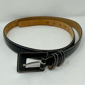 Talbots Black Leather Belt with Silver Buckle